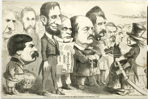 ¡Que gane el mejor! Tío Sam revisando el ejército de candidatos, 1864 de Thomas Nast